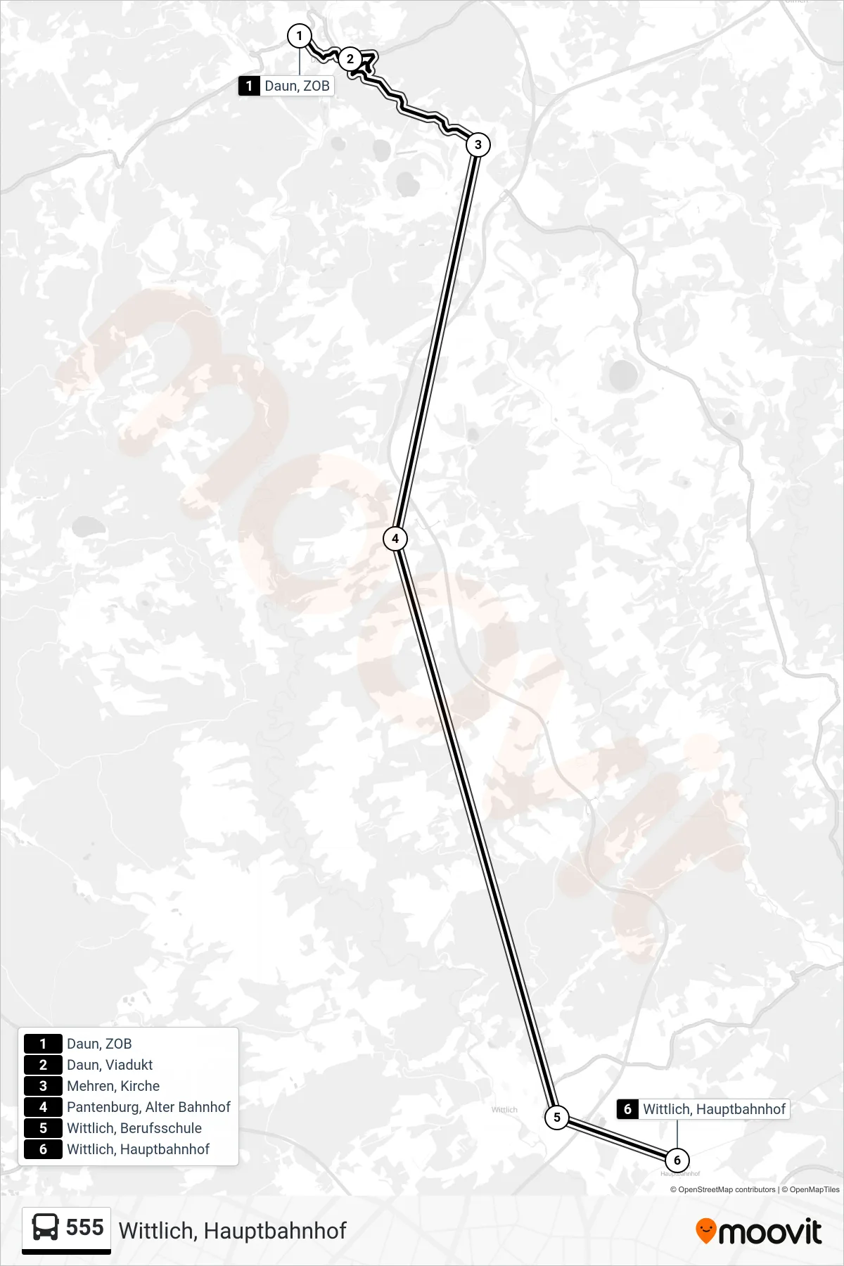 Linie 555 (Tram) Richtung Wittlich, Hauptbahnhof: Route und Haltestellen auf der Karte