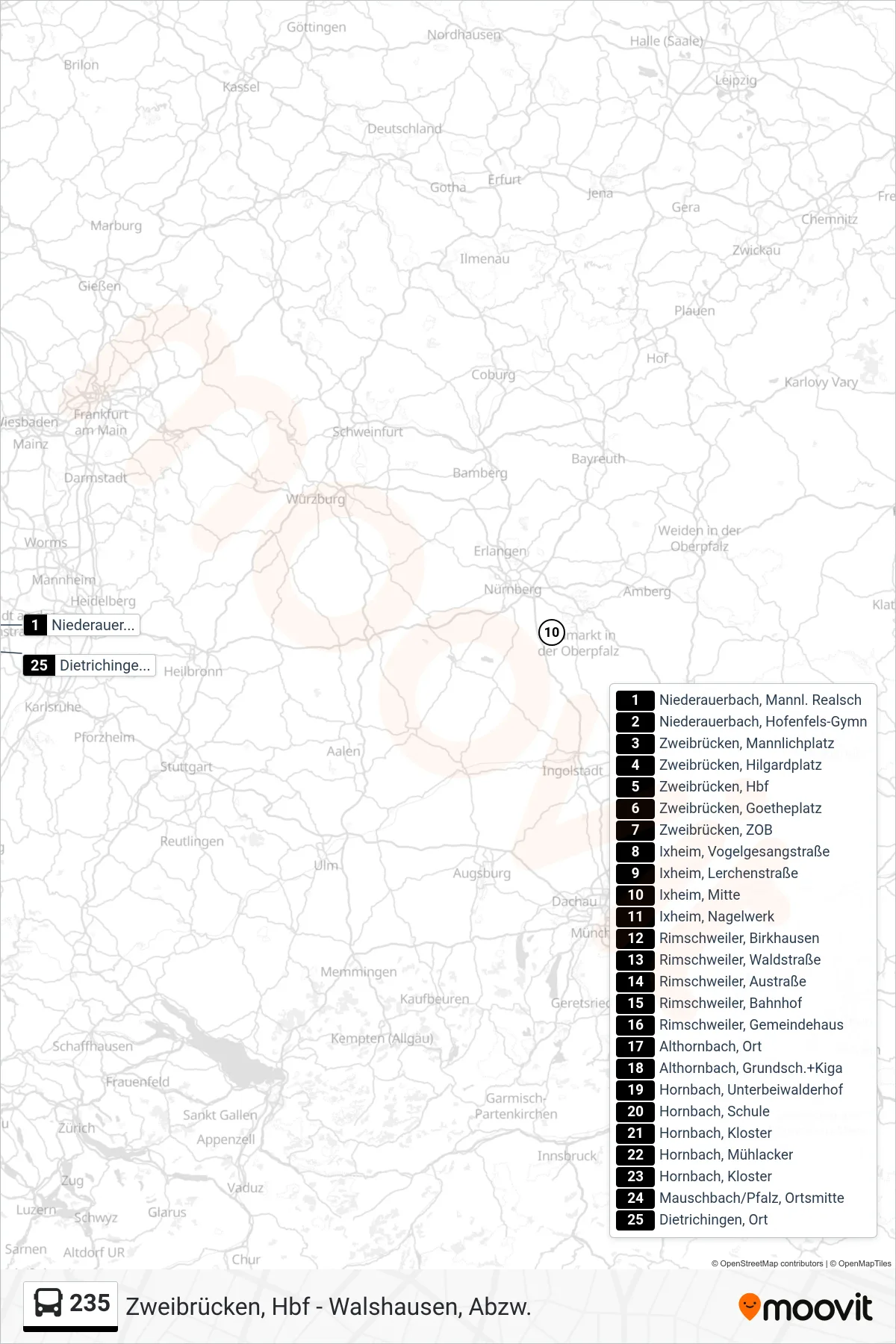 235 bus Line (Dietrichingen, Ort) route and stops on a map