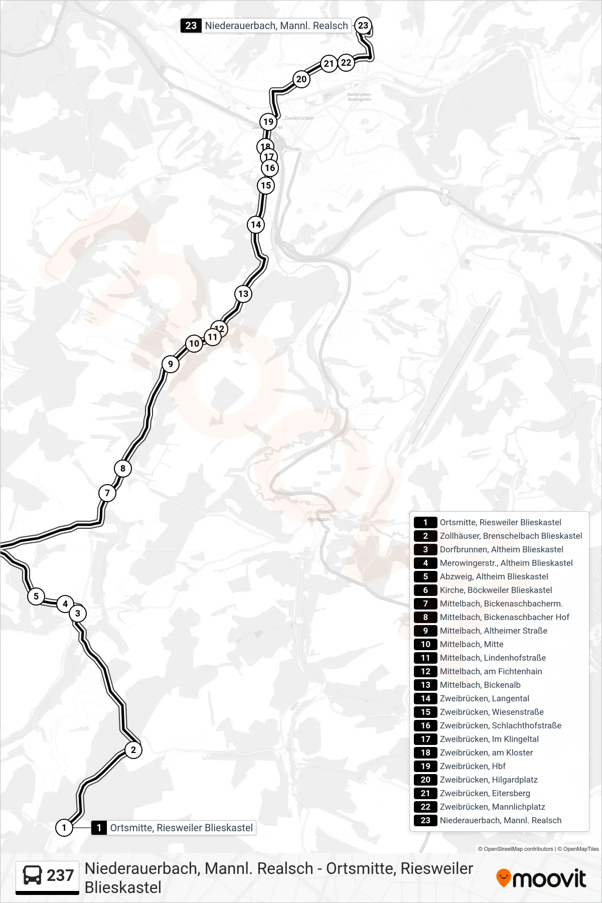 Linie 237 (Bus) Richtung Niederauerbach, Mannl. Realsch: Route und Haltestellen auf der Karte
