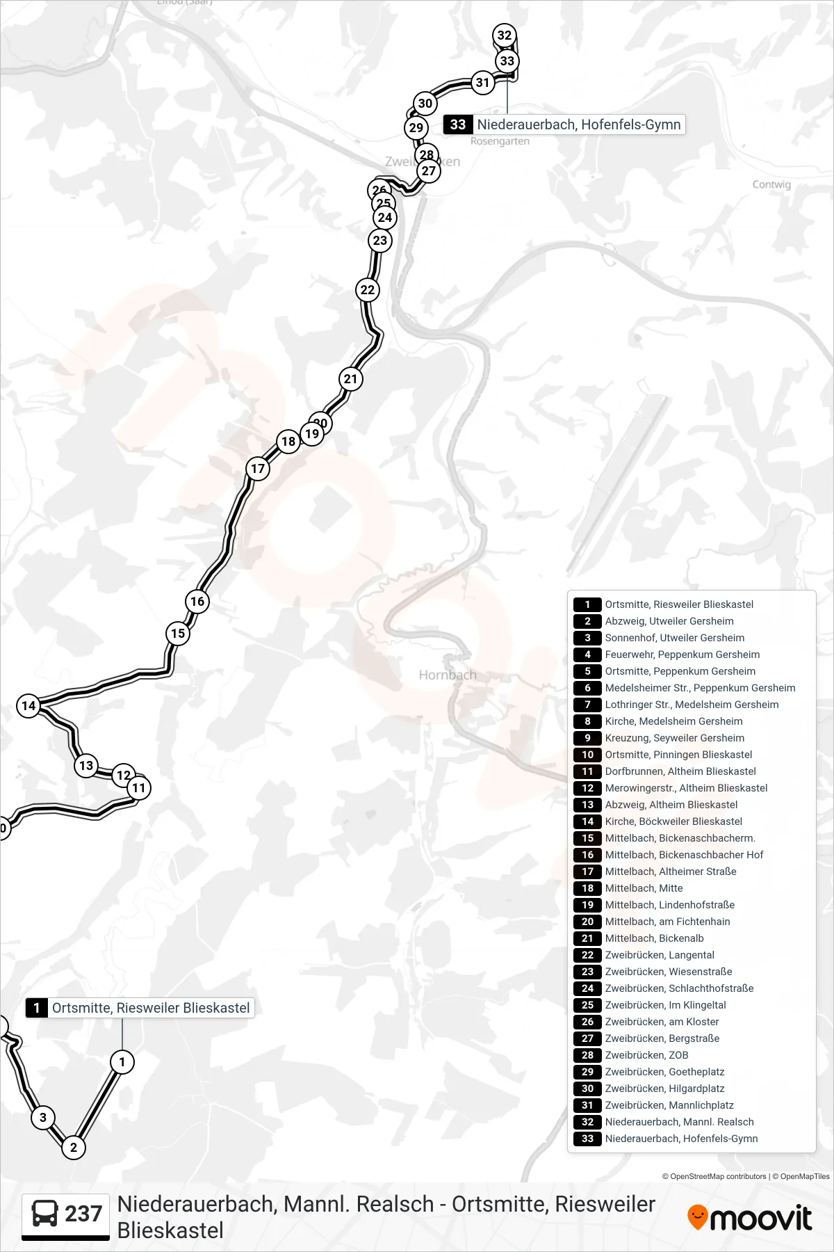 Linie 237 (Bus) Richtung Niederauerbach, Hofenfels-Gymn: Route und Haltestellen auf der Karte
