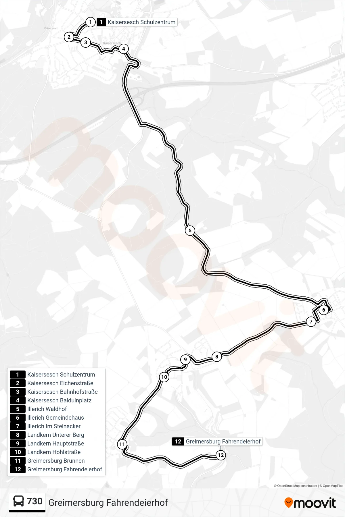 Linie 730 (Bus) Richtung Greimersburg Fahrendeierhof: Route und Haltestellen auf der Karte