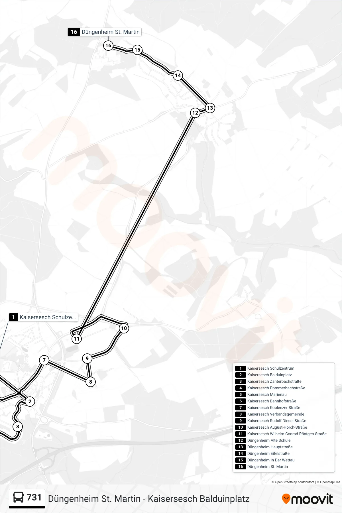 731 bus Line (Düngenheim St. Martin) route and stops on a map