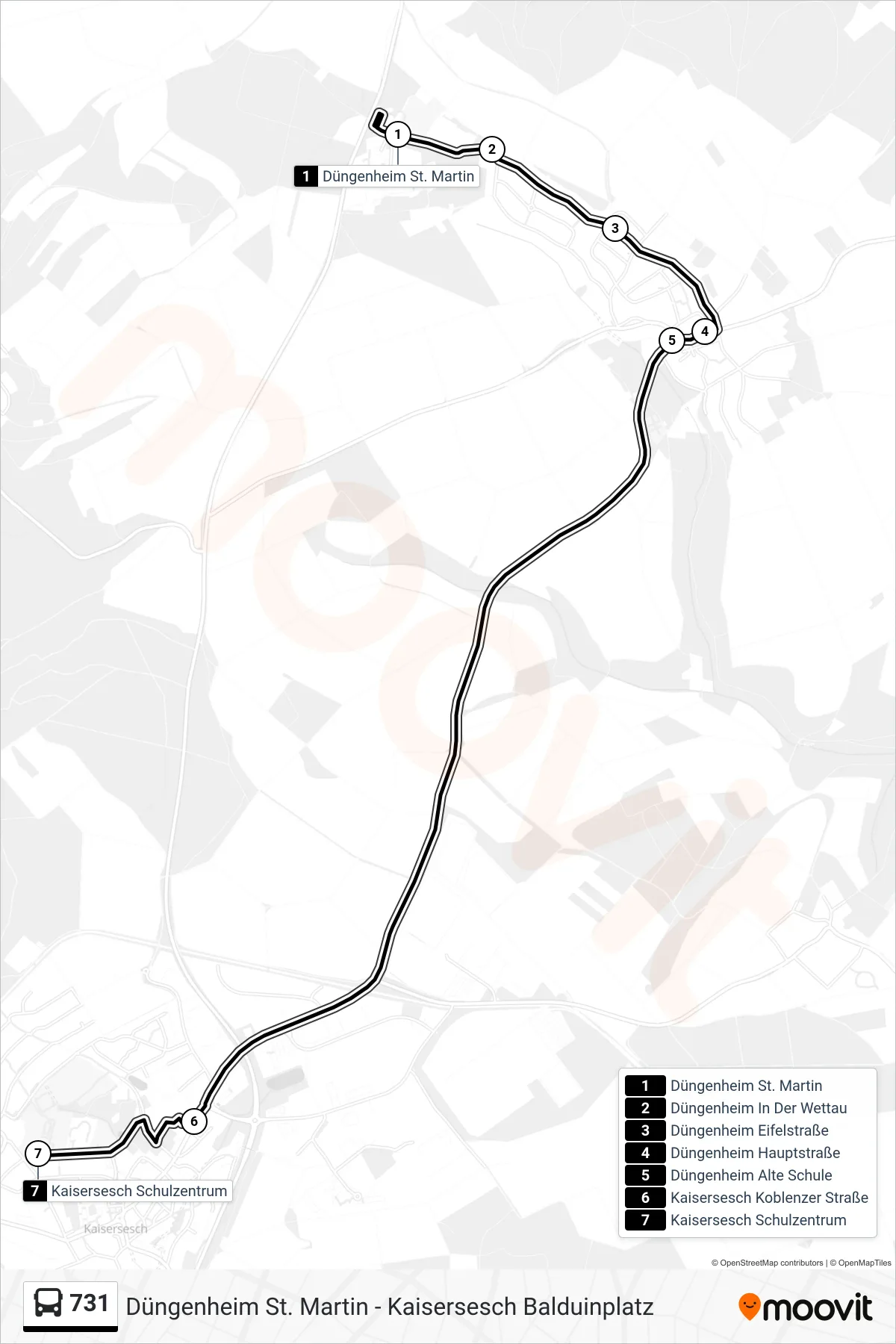 731 bus Line (Kaisersesch Schulzentrum) route and stops on a map
