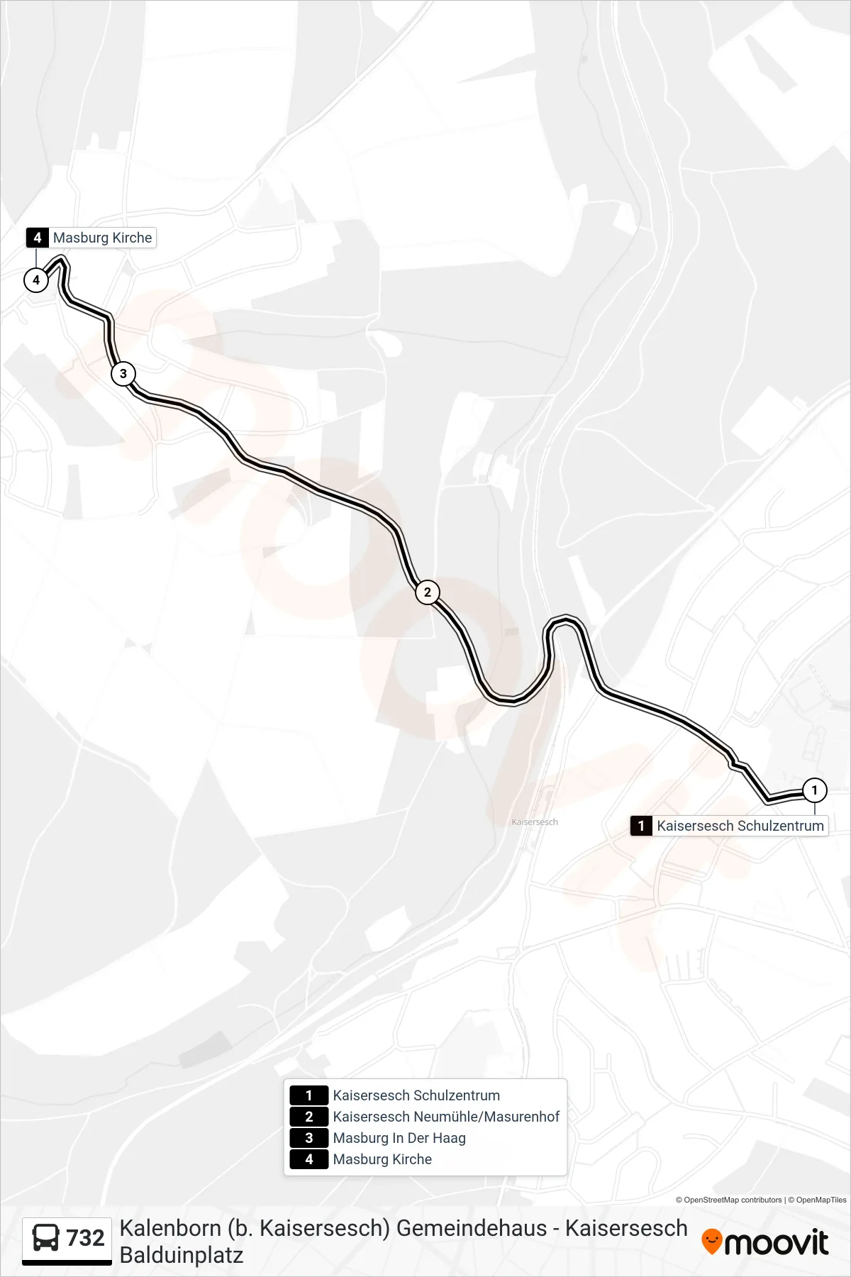 732 bus Line (Masburg Kirche) route and stops on a map