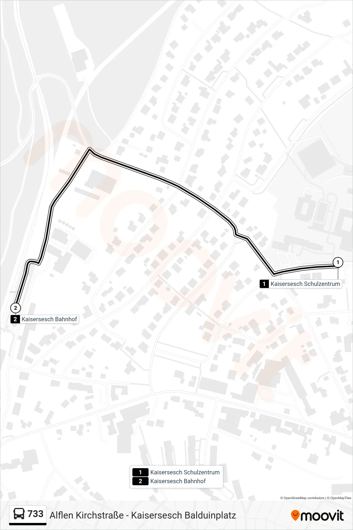 Linie 733 (Bus) Richtung Kaisersesch Bahnhof: Route und Haltestellen auf der Karte