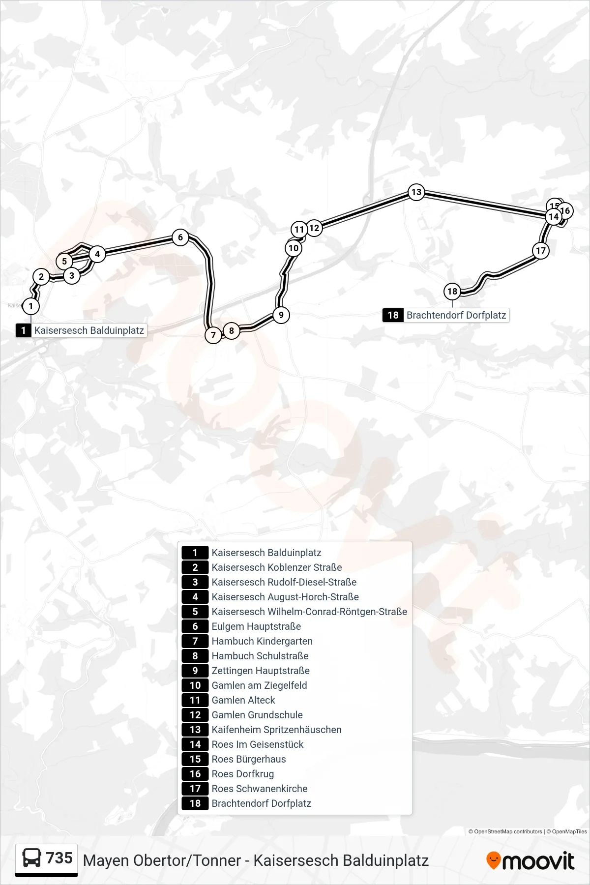 735 bus Line (Brachtendorf Dorfplatz) route and stops on a map