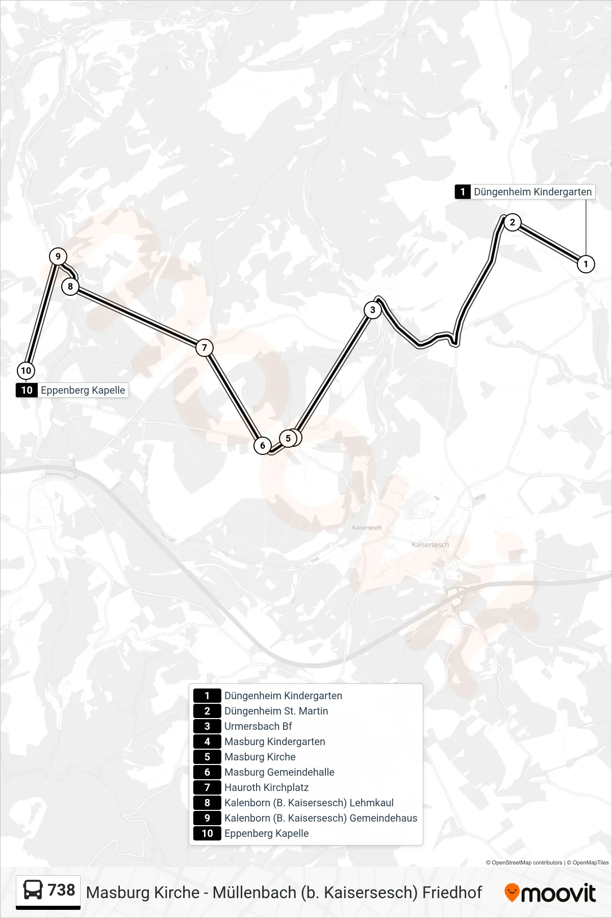 738 bus Line (Eppenberg Kapelle) route and stops on a map