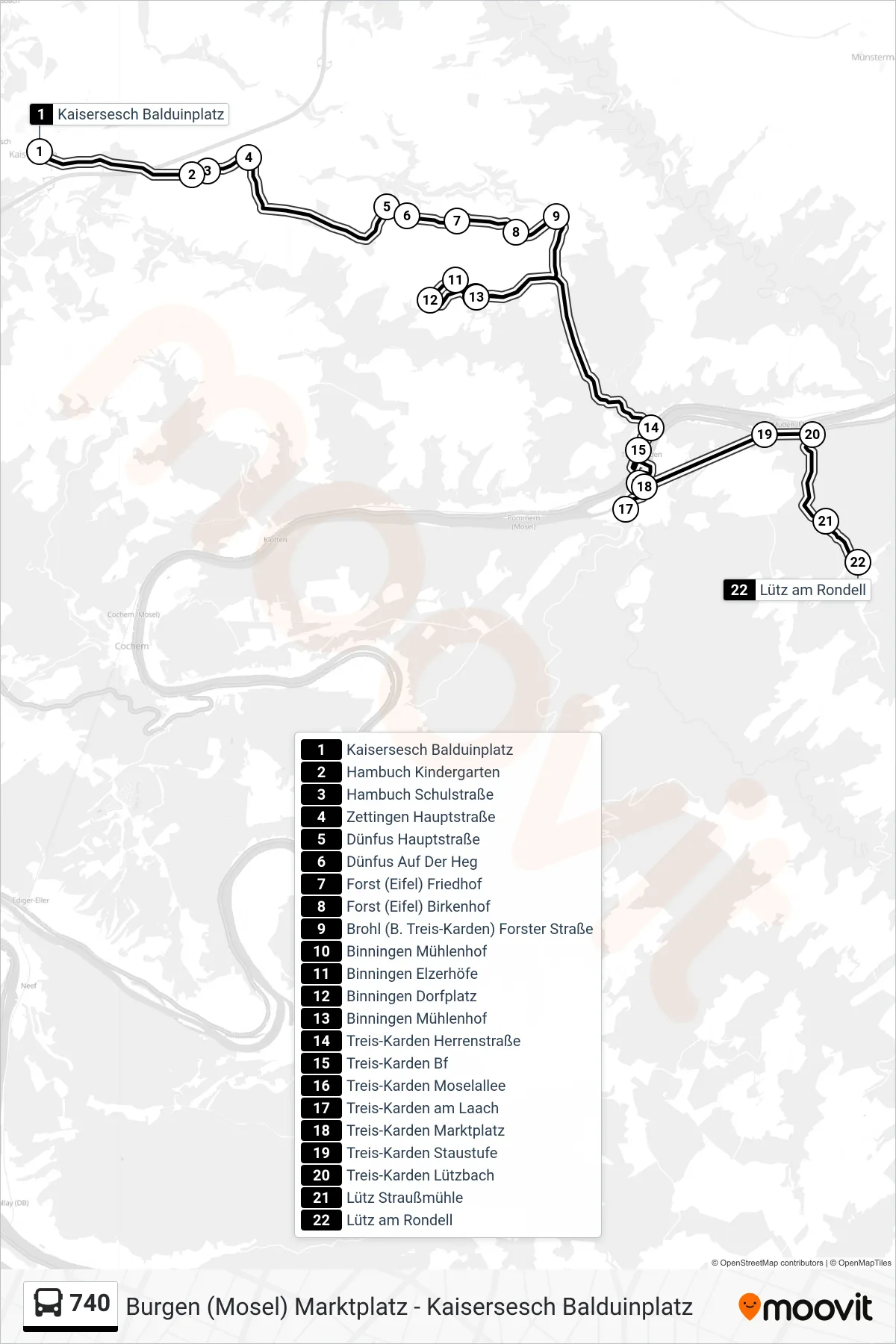 740 bus Line (Lütz am Rondell) route and stops on a map