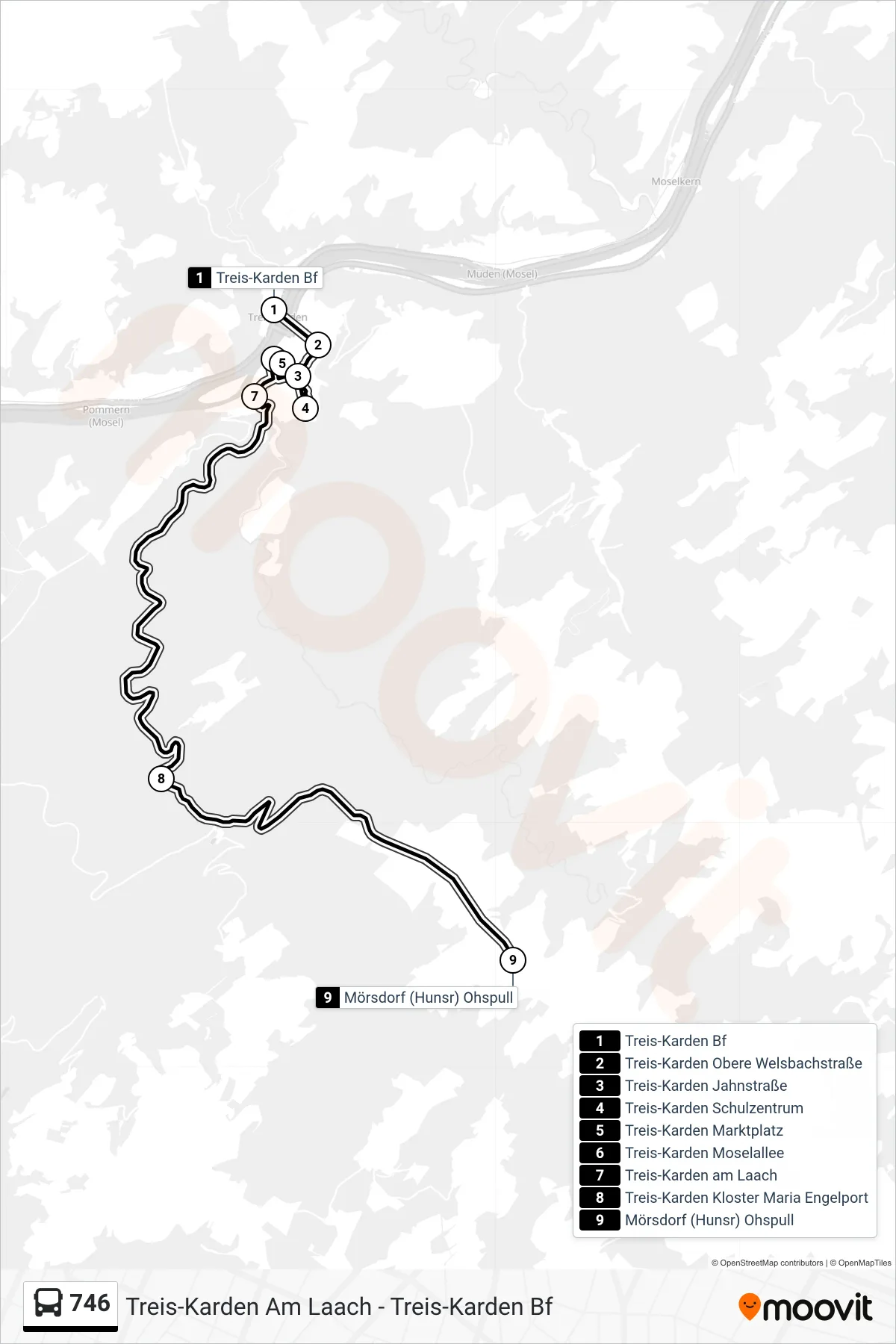 746 bus Line (Mörsdorf (Hunsr) Ohspull) route and stops on a map