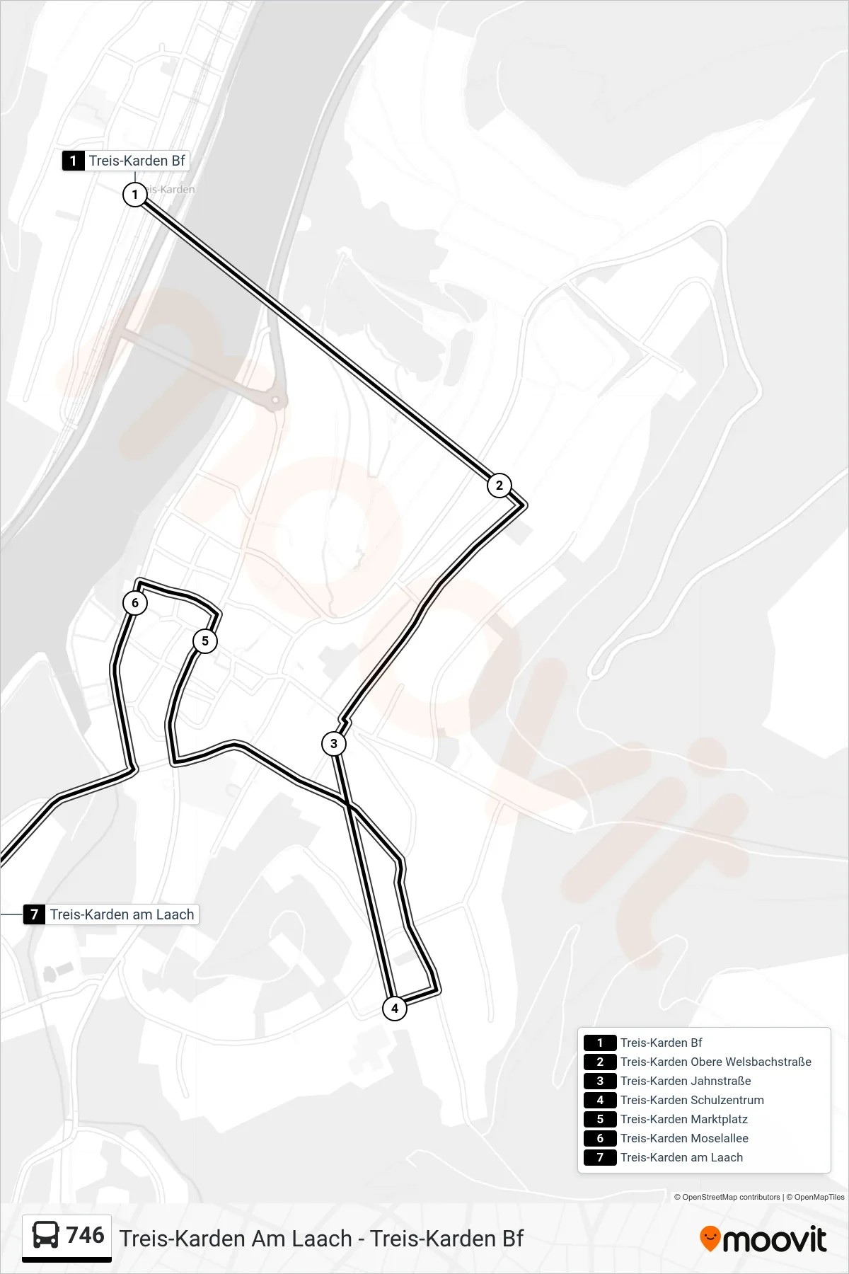 746 bus Line (Treis-Karden am Laach) route and stops on a map
