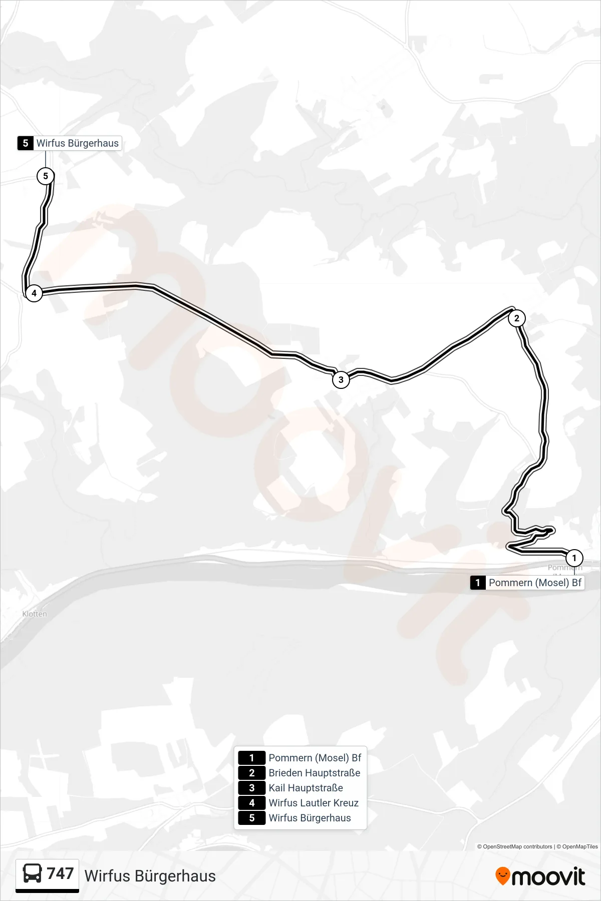 747 bus Line (Wirfus Bürgerhaus) route and stops on a map