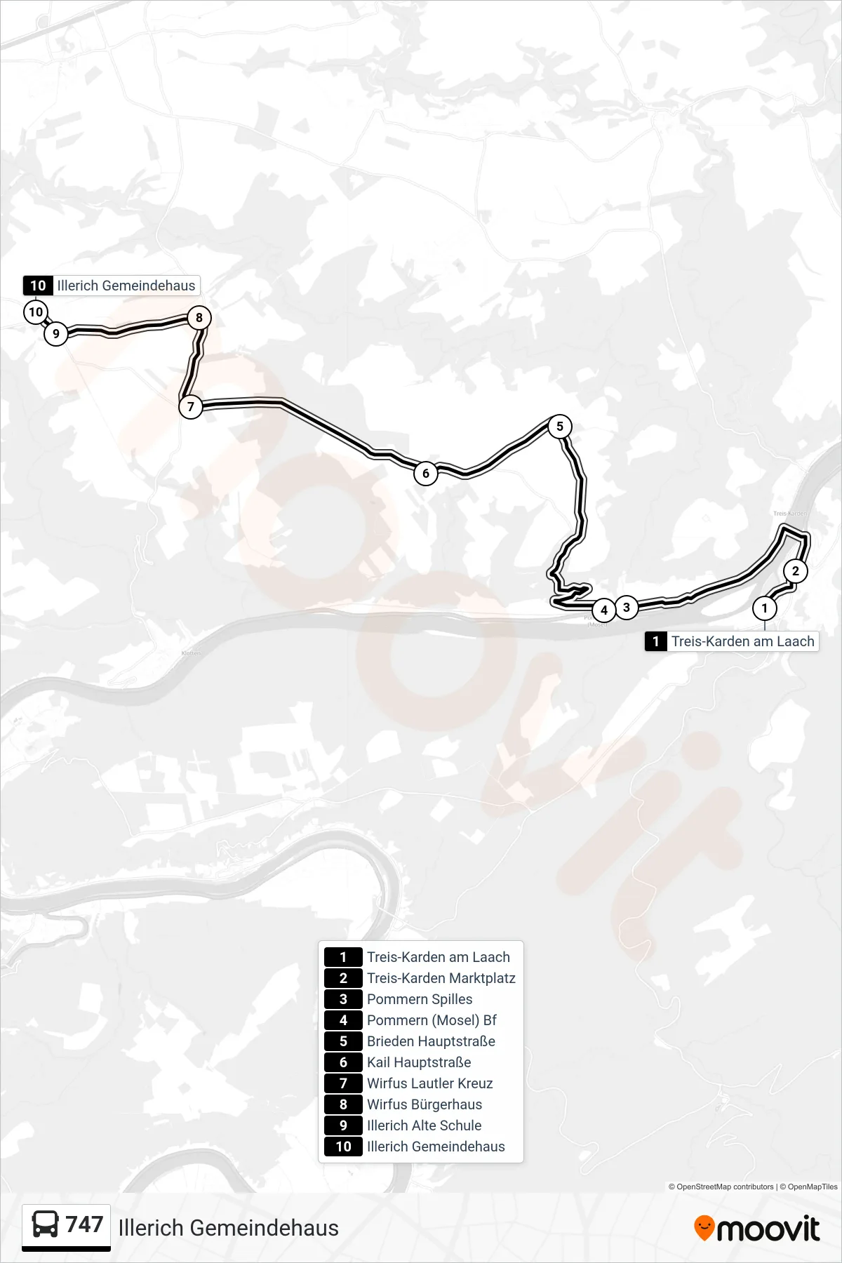 747 bus Line (Illerich Gemeindehaus) route and stops on a map