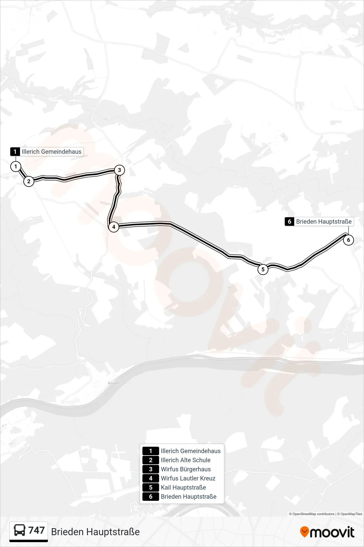 747 bus Line (Brieden Hauptstraße) route and stops on a map