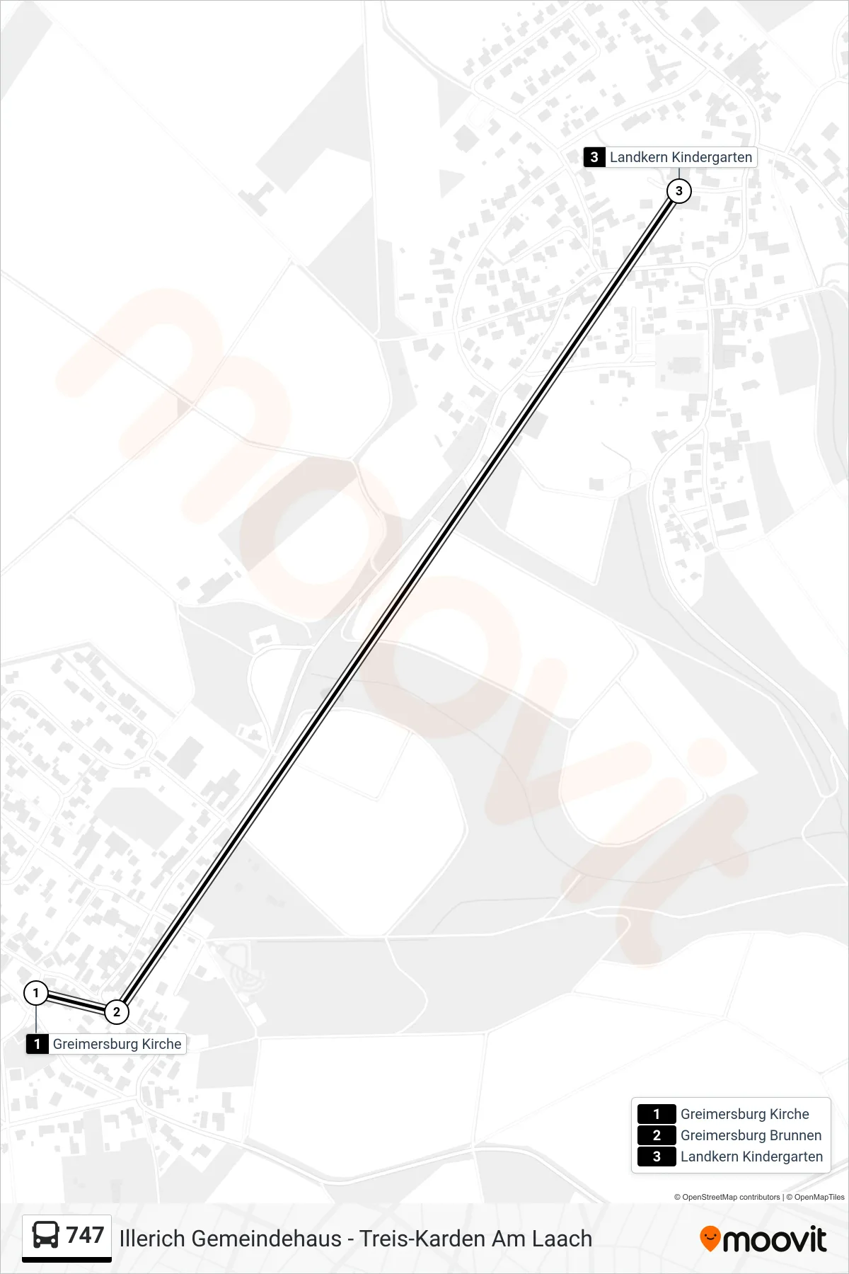 747 bus Line (Landkern Kindergarten) route and stops on a map