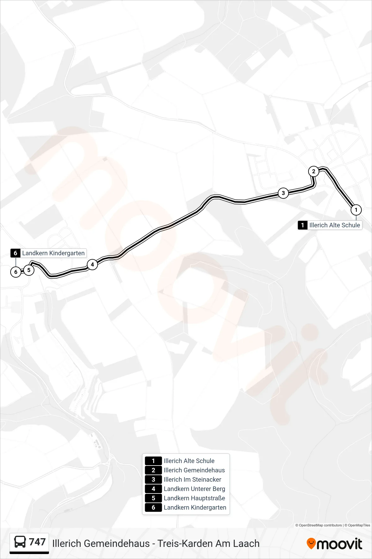747 bus Line (Landkern Kindergarten) route and stops on a map