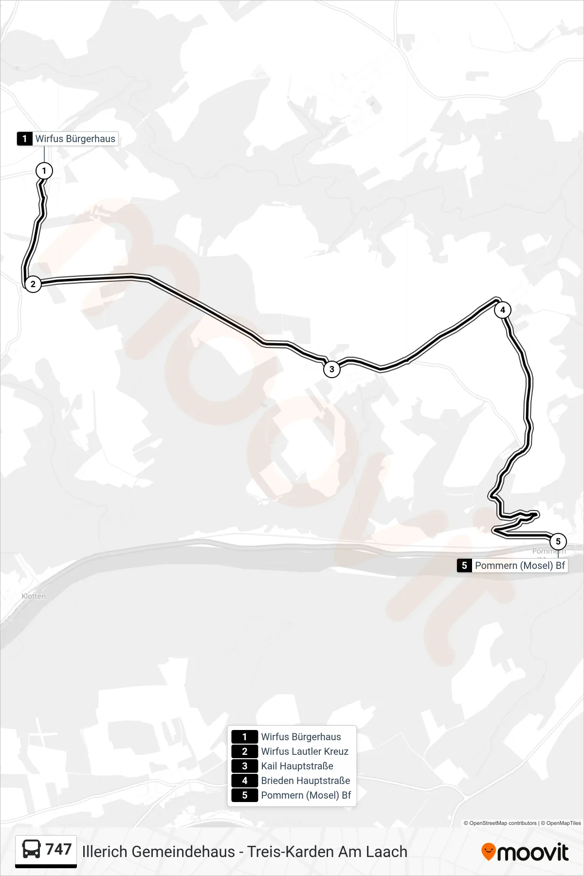747 bus Line (Pommern (Mosel) Bf) route and stops on a map