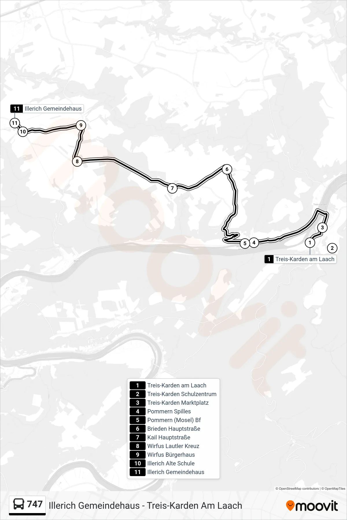 747 bus Line (Illerich Gemeindehaus) route and stops on a map