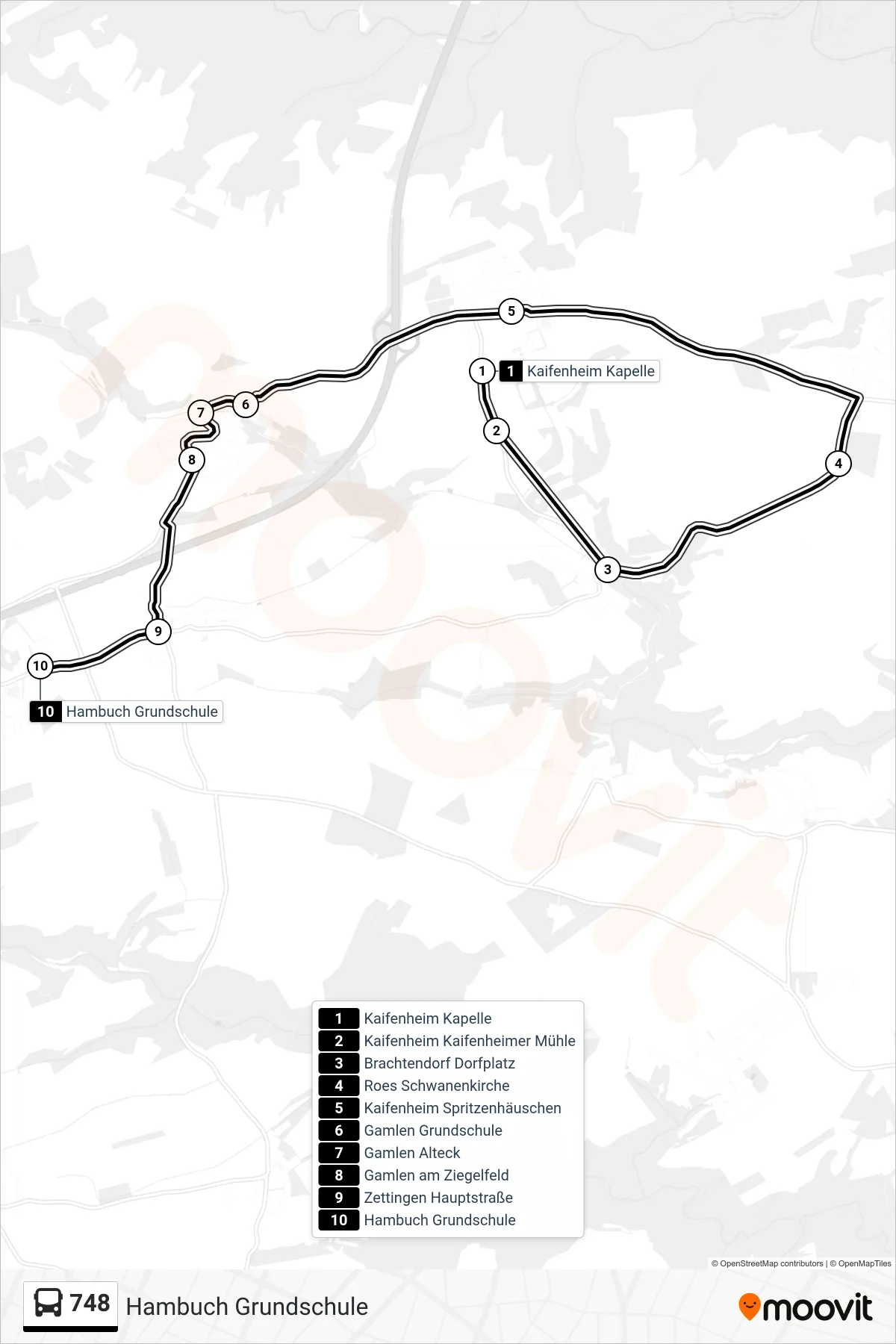 748 bus Line (Hambuch Grundschule) route and stops on a map