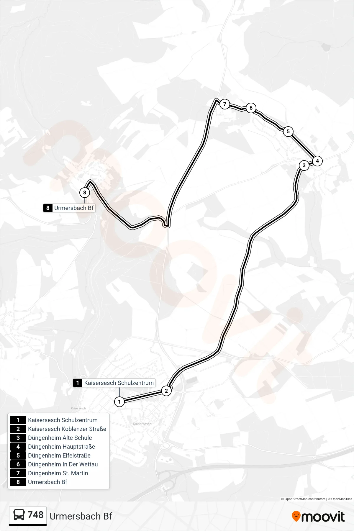 748 bus Line (Urmersbach Bf) route and stops on a map