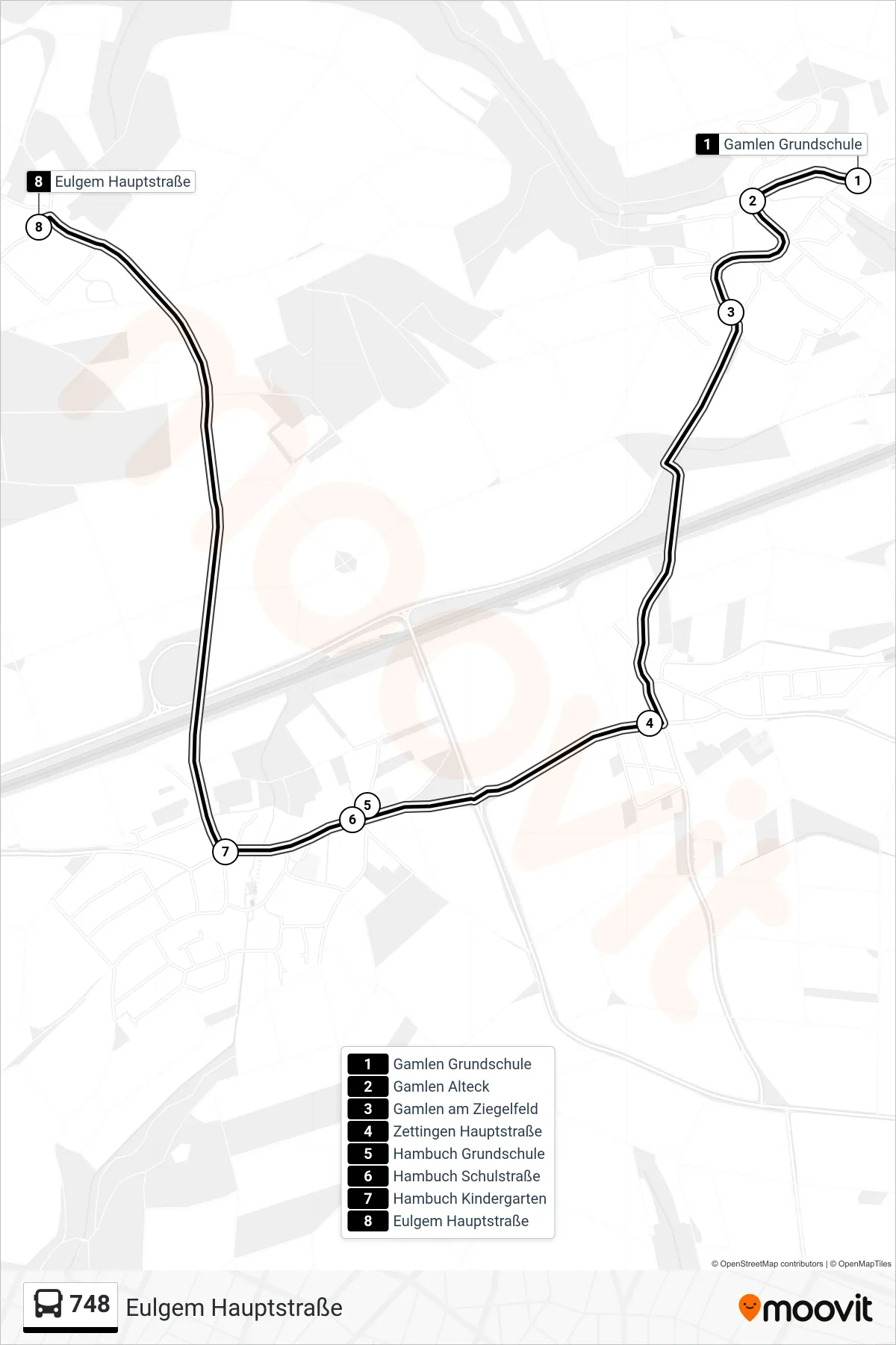 Linie 748 (Bus) Richtung Eulgem Hauptstraße: Route und Haltestellen auf der Karte