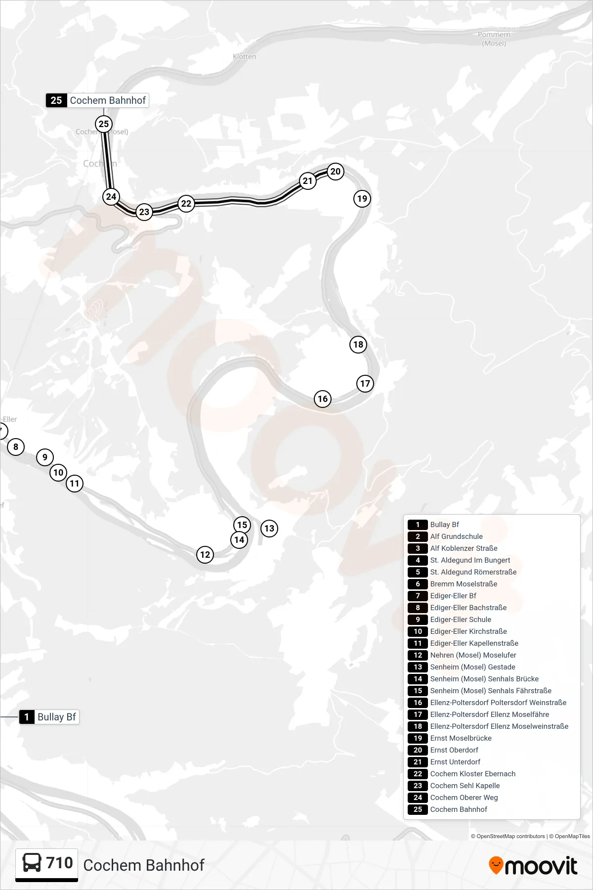 Linie 710 (Bus) Richtung Cochem Bahnhof: Route und Haltestellen auf der Karte