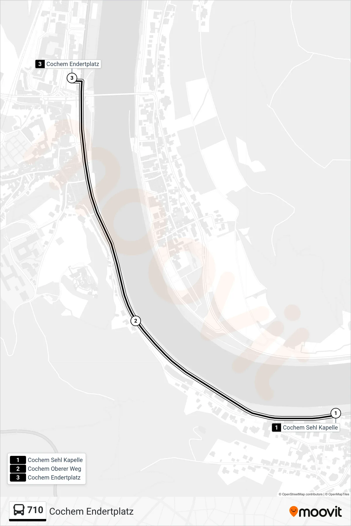 710 bus Line (Cochem Endertplatz) route and stops on a map