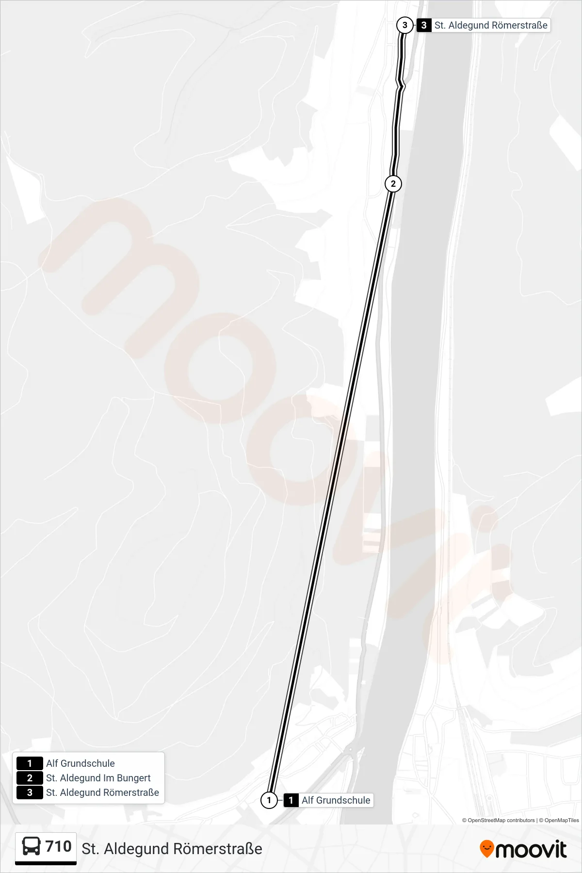 710 bus Line (St. Aldegund Römerstraße) route and stops on a map