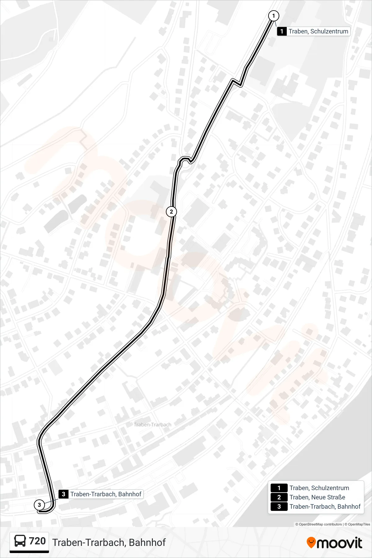 720 bus Line (Traben-Trarbach, Bahnhof) route and stops on a map
