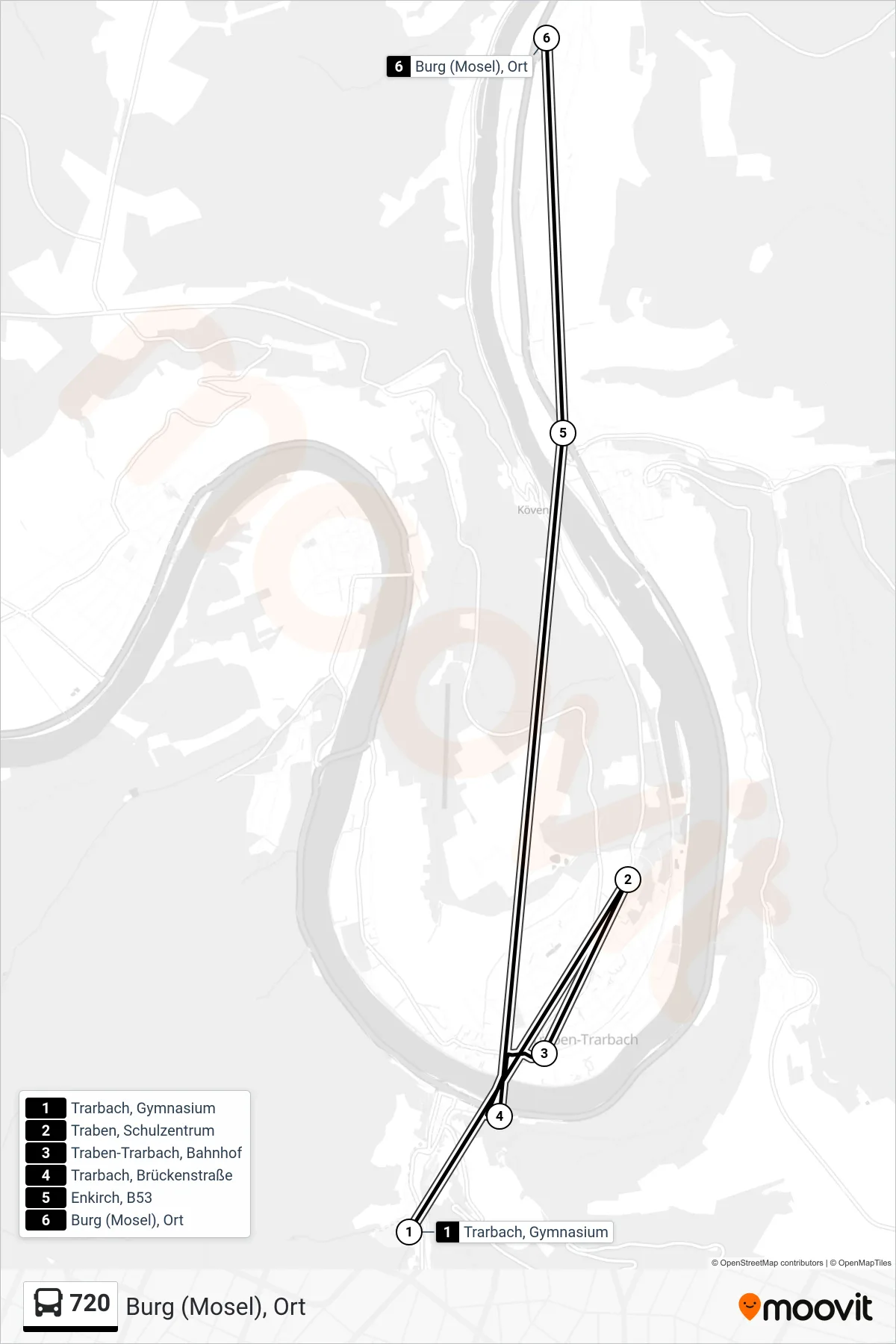 720 bus Line (Burg (Mosel), Ort) route and stops on a map