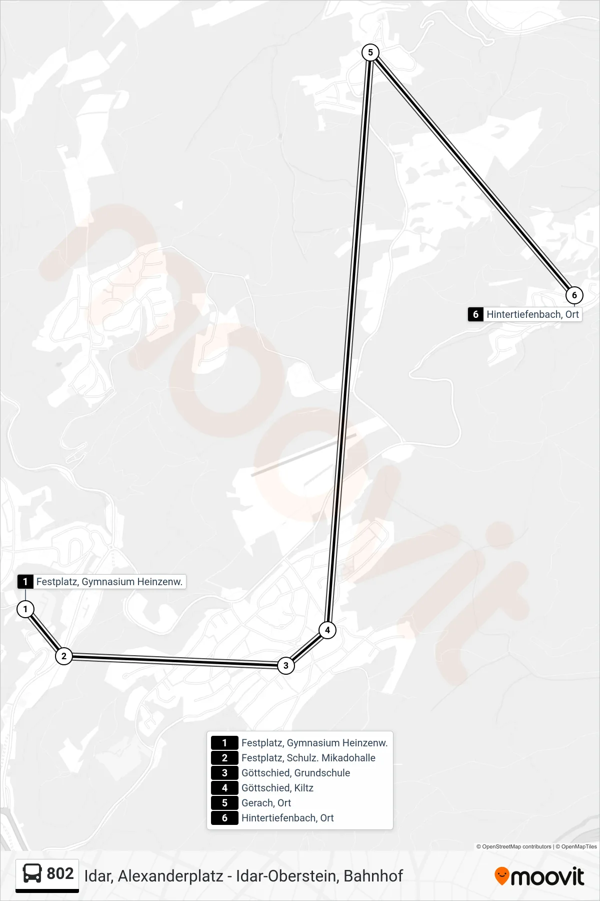 802 bus Line (Hintertiefenbach, Ort) route and stops on a map