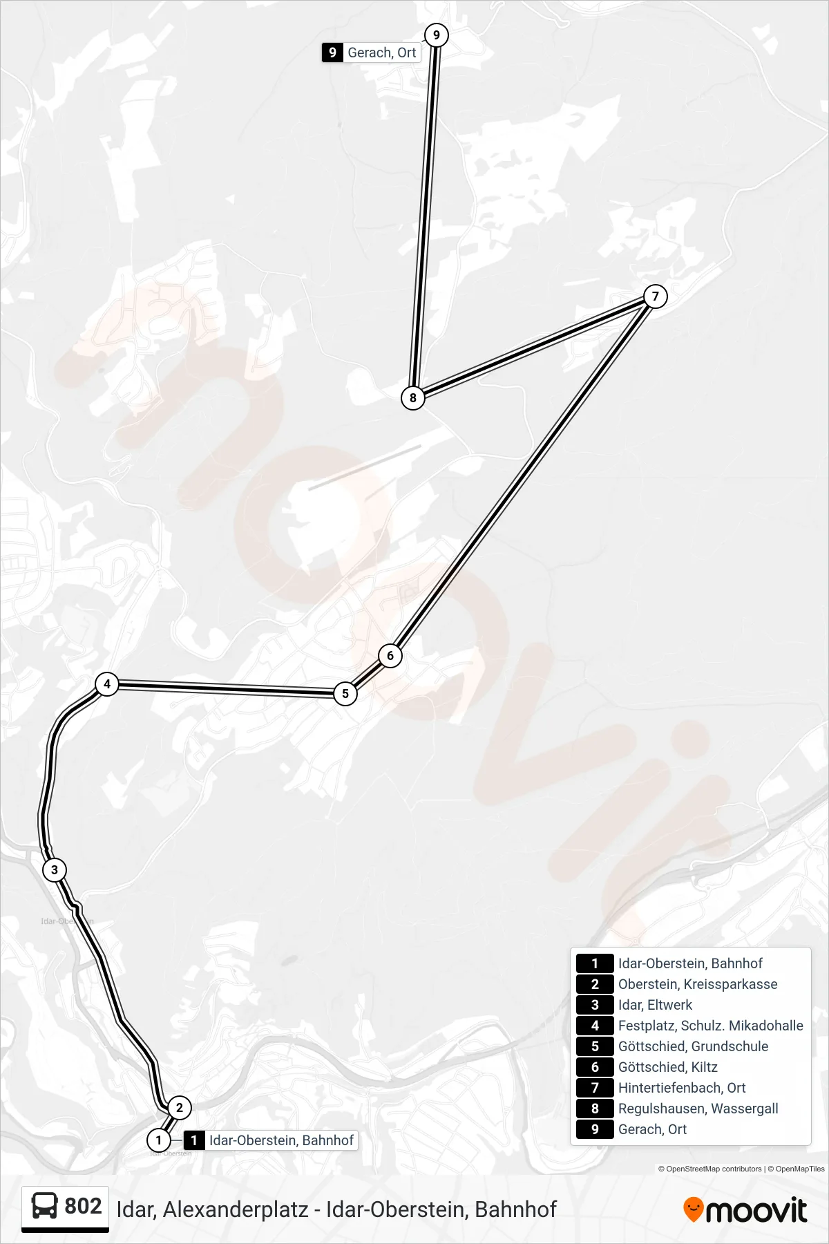 802 bus Line (Gerach, Ort) route and stops on a map