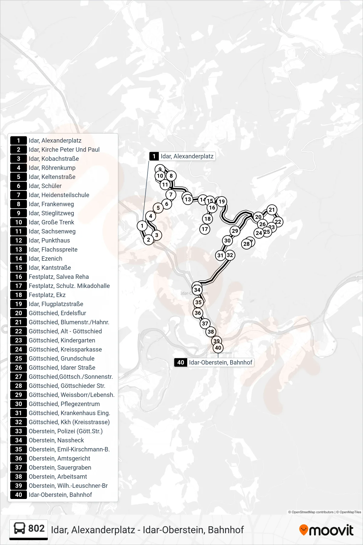 802 bus Line (Idar-Oberstein, Bahnhof) route and stops on a map