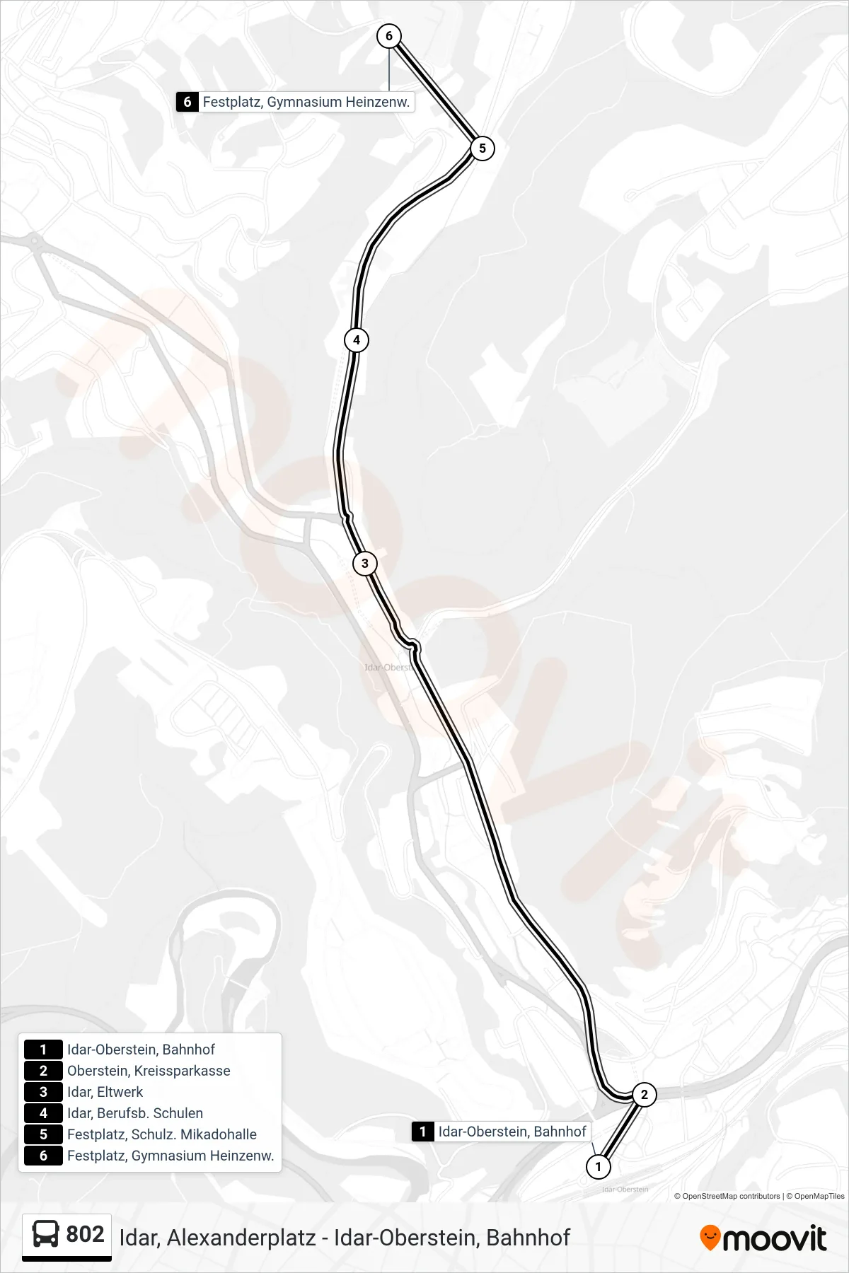 802 bus Line (Festplatz, Gymnasium Heinzenw.) route and stops on a map