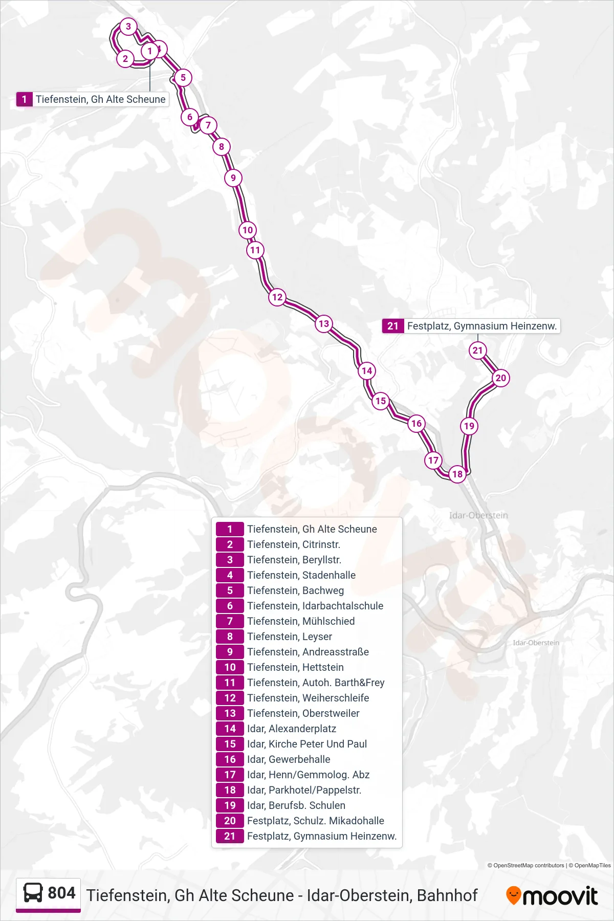 804 bus Line (Festplatz, Gymnasium Heinzenw.) route and stops on a map