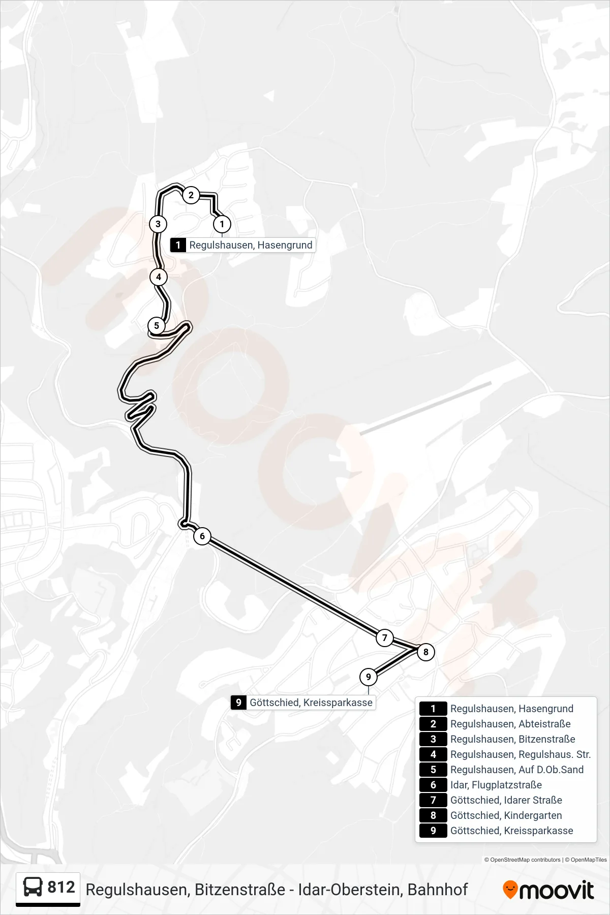 812 bus Line (Göttschied, Kreissparkasse) route and stops on a map