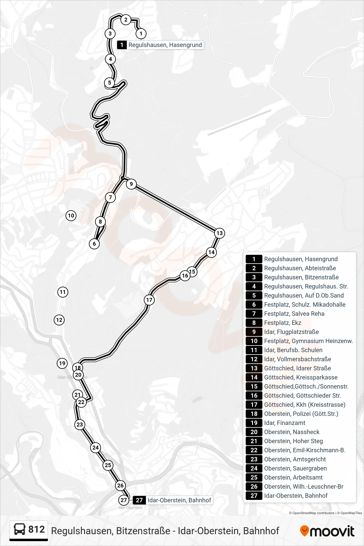 812 bus Line (Idar-Oberstein, Bahnhof) route and stops on a map