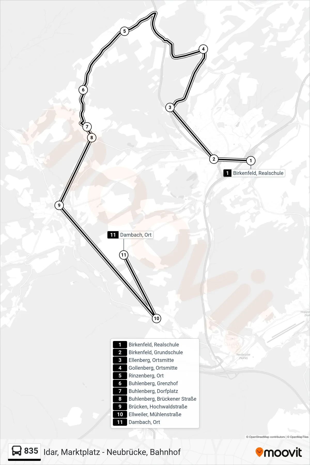 835 bus Line (Dambach, Ort) route and stops on a map