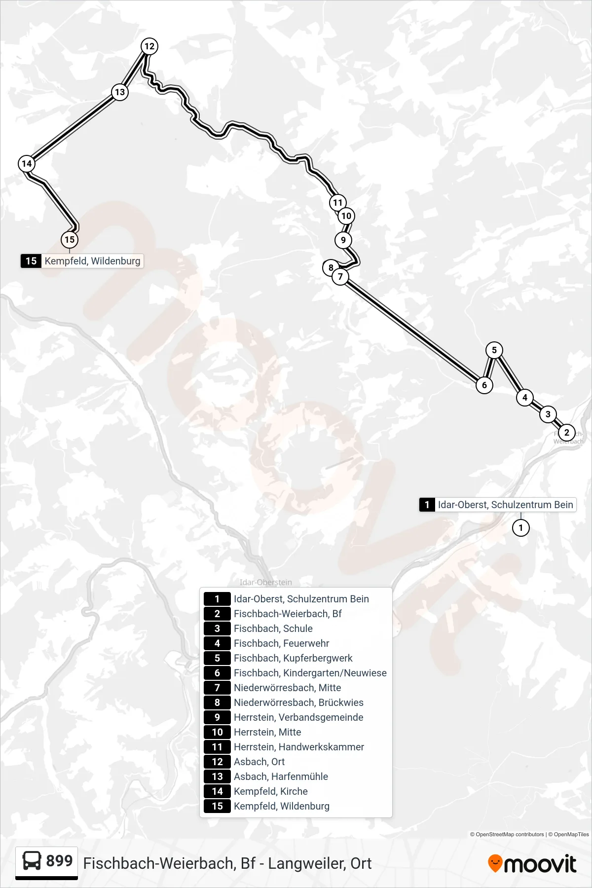 899 bus Line (Kempfeld, Wildenburg) route and stops on a map