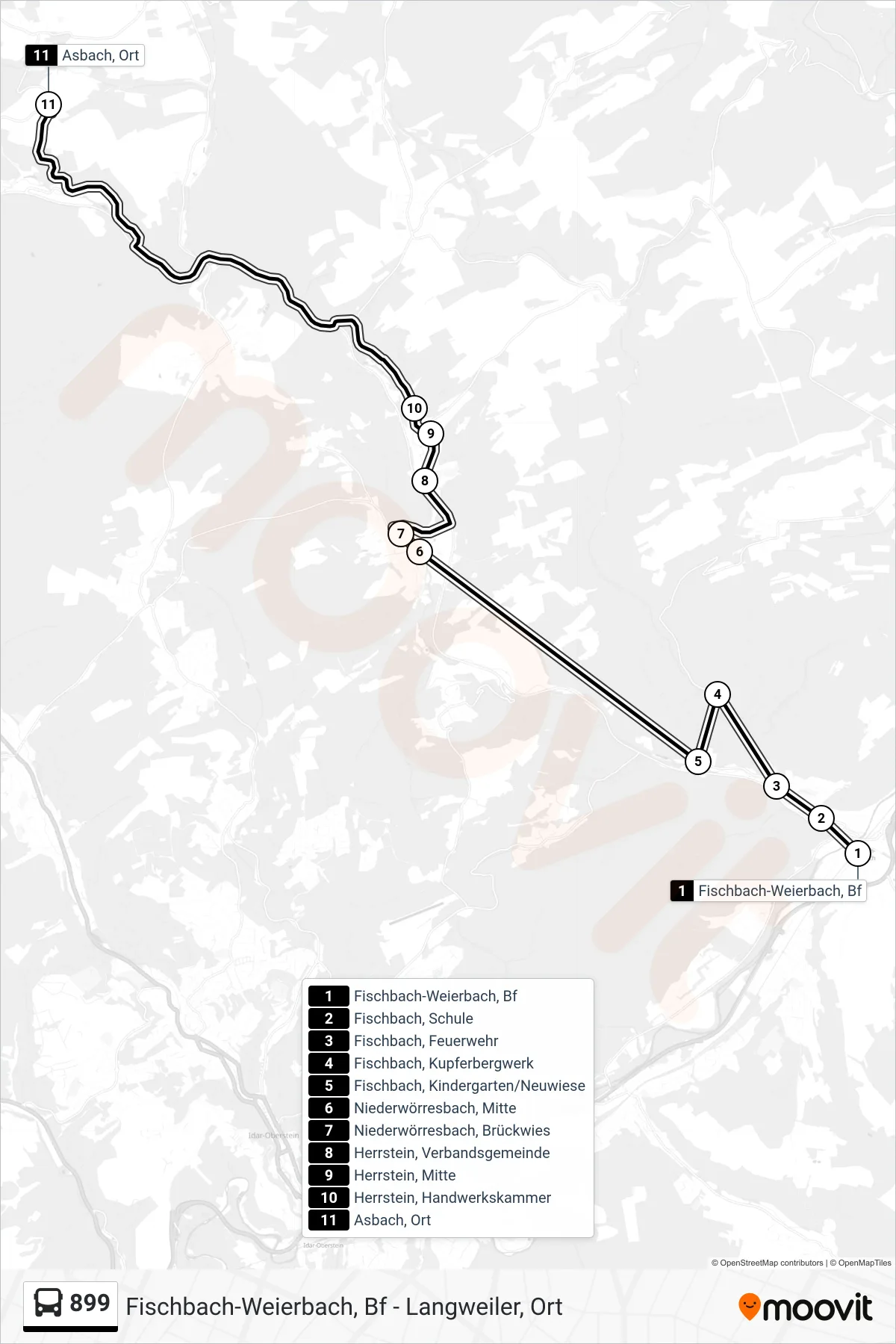 899 bus Line (Asbach, Ort) route and stops on a map