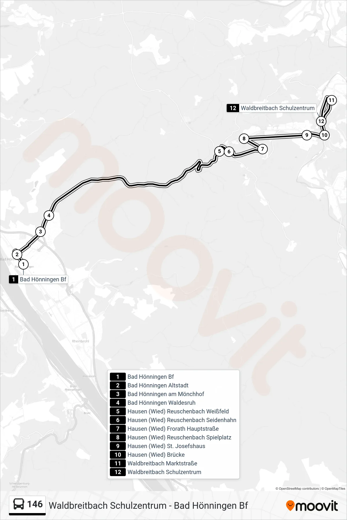 Linie 146 (Bus) Richtung Waldbreitbach Schulzentrum: Route und Haltestellen auf der Karte