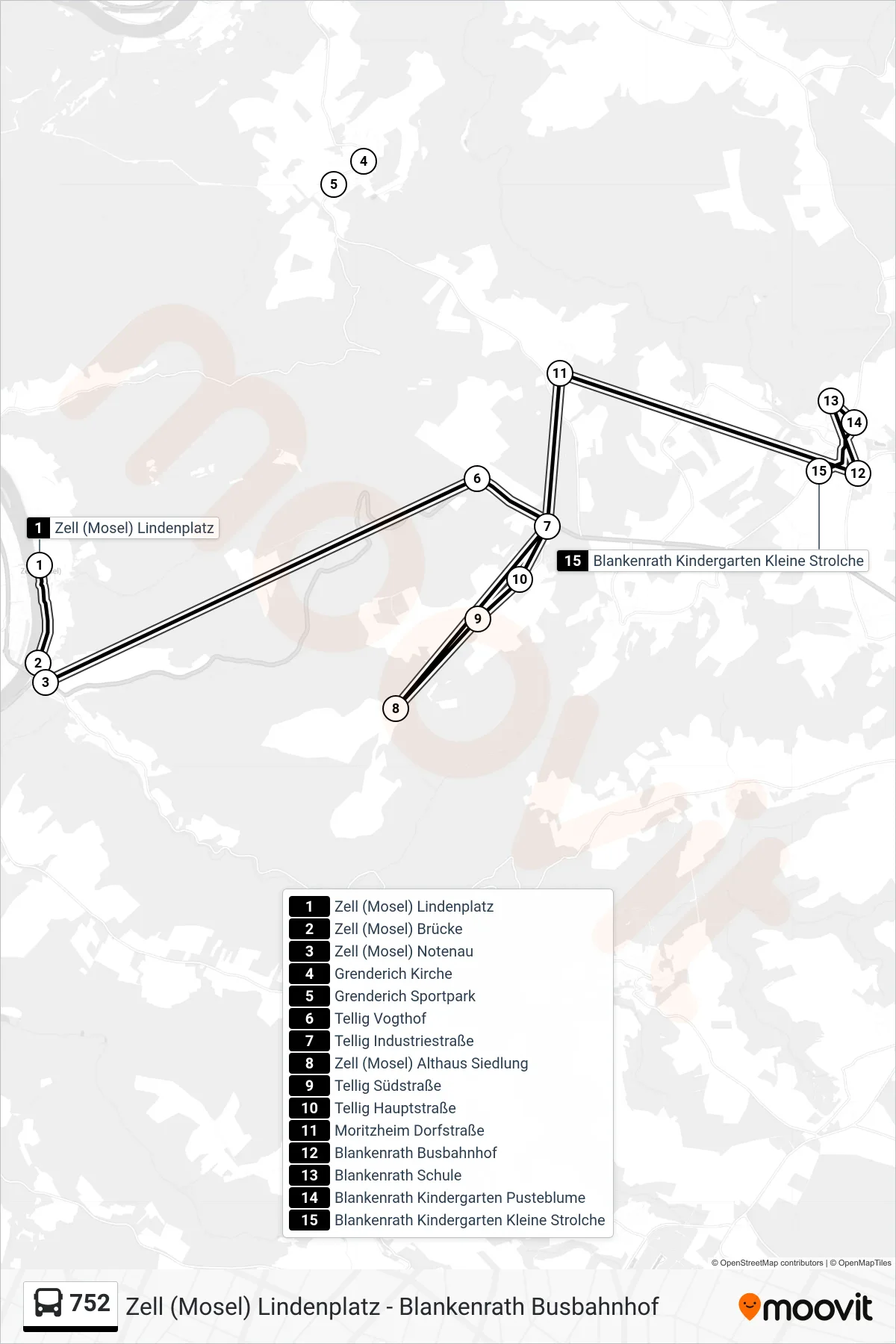 752 bus Line (Blankenrath Kindergarten Kleine Strolche) route and stops on a map