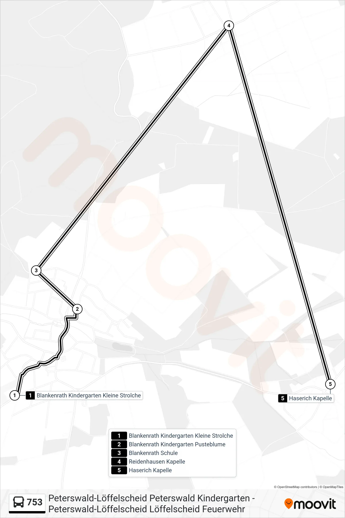 753 bus Line (Haserich Kapelle) route and stops on a map