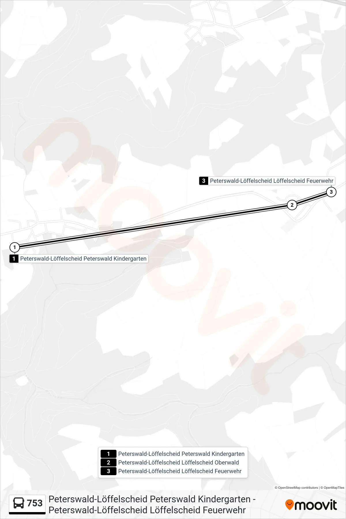 753 bus Line (Peterswald-Löffelscheid Löffelscheid Feuerwehr) route and stops on a map