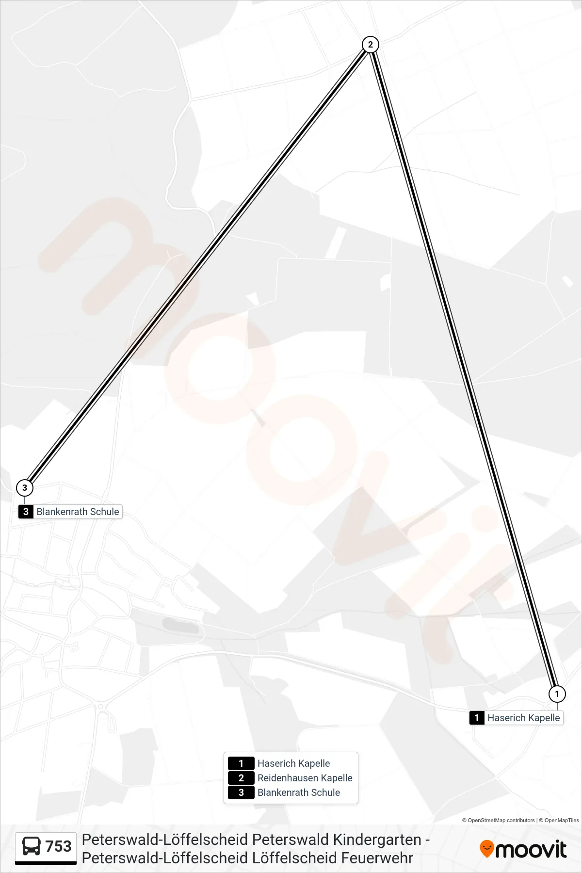 753 bus Line (Blankenrath Schule) route and stops on a map