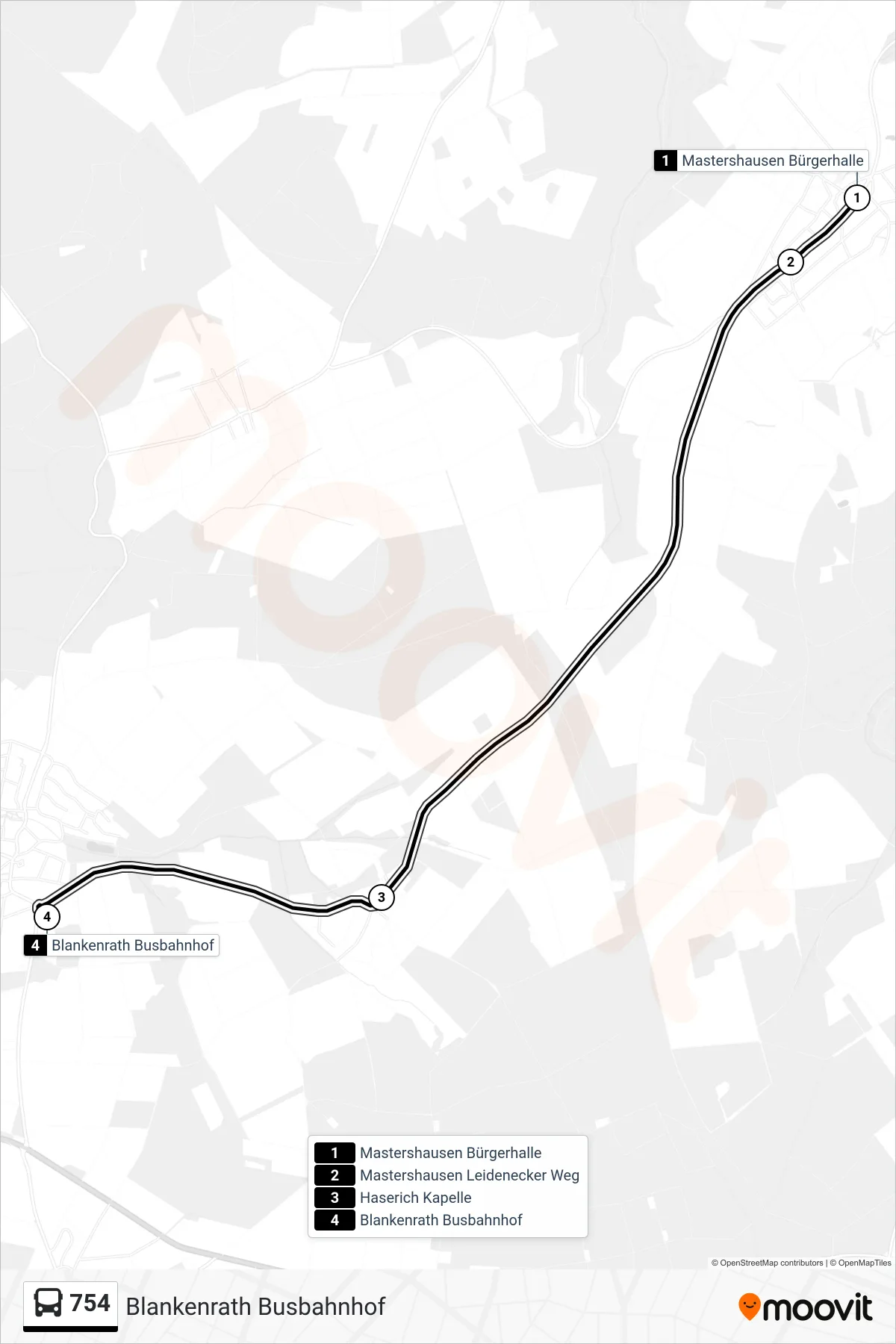 754 bus Line (Blankenrath Busbahnhof) route and stops on a map