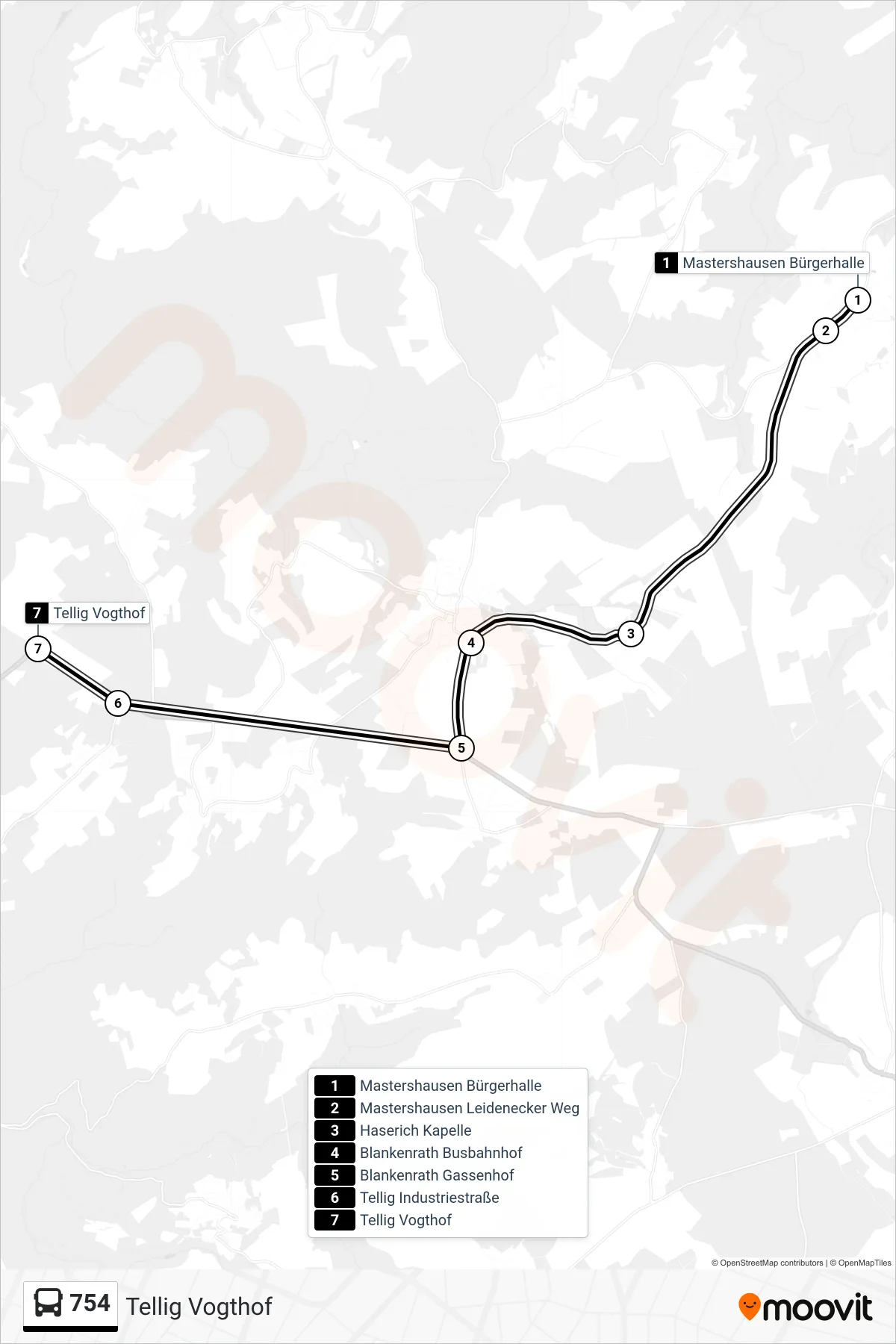 Linie 754 (Bus) Richtung Tellig Vogthof: Route und Haltestellen auf der Karte