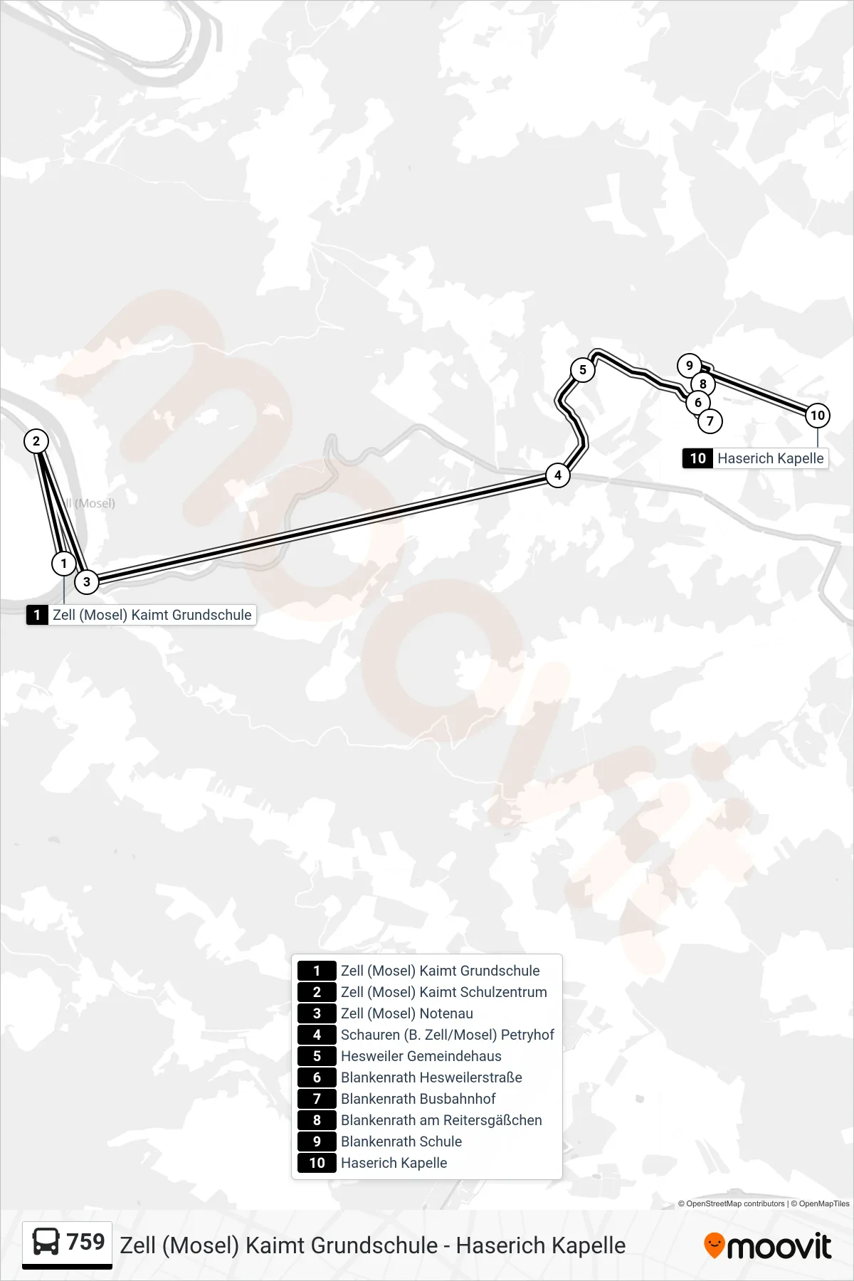759 bus Line (Haserich Kapelle) route and stops on a map