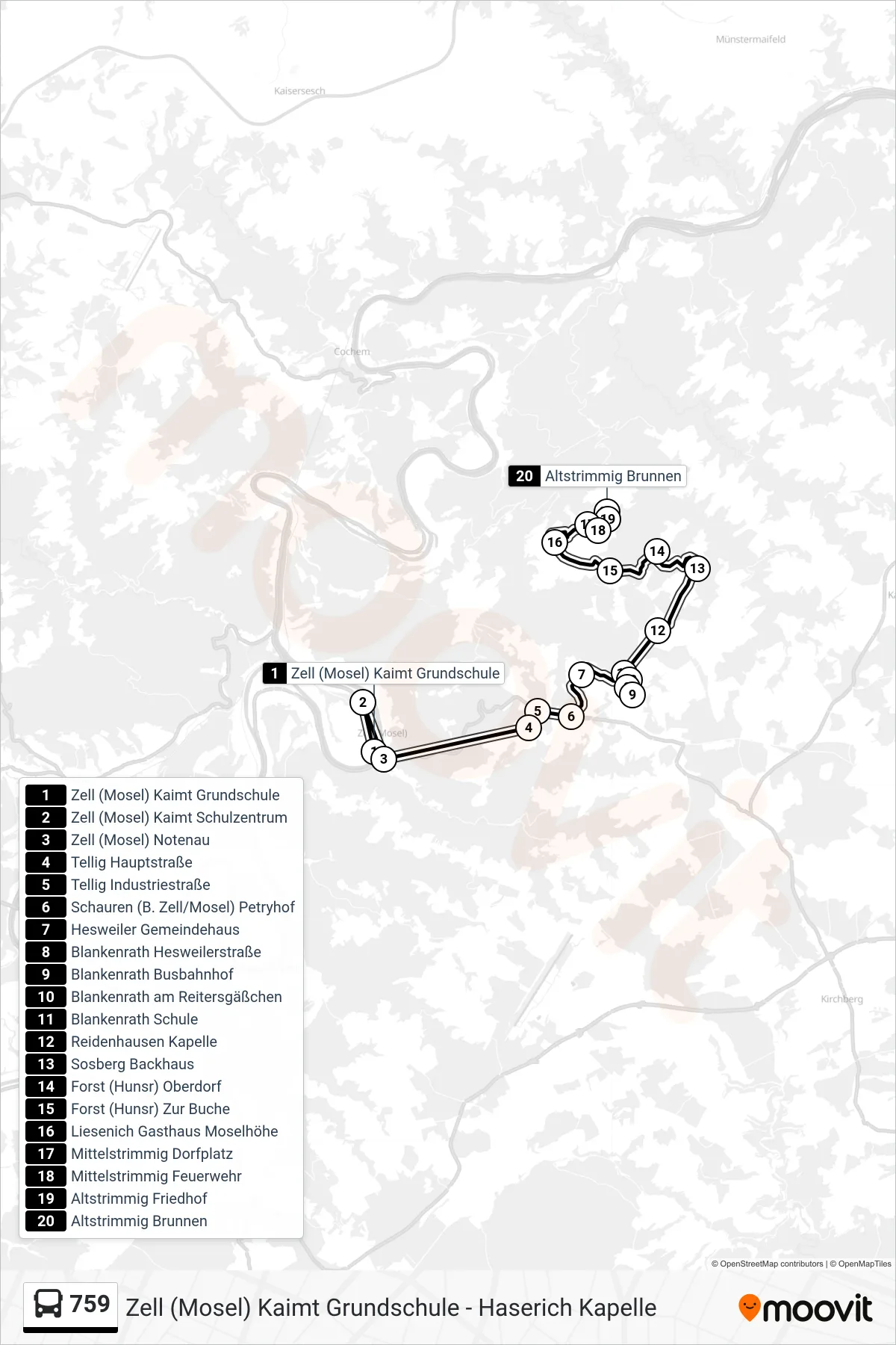759 bus Line (Altstrimmig Brunnen) route and stops on a map