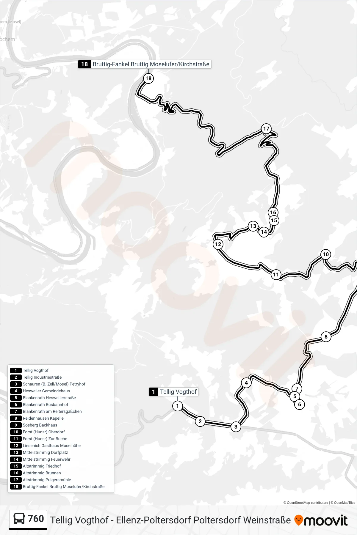 Linie 760 (Bus) Richtung Bruttig-Fankel Bruttig Moselufer/Kirchstraße: Route und Haltestellen auf der Karte