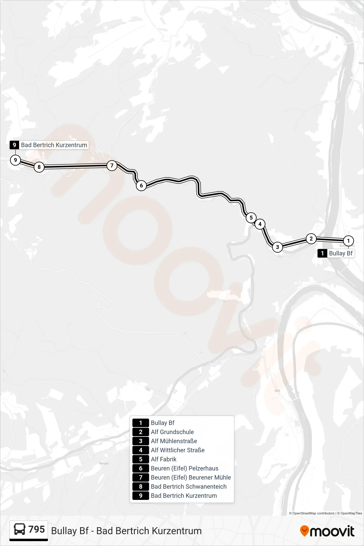 795 bus Line (Bad Bertrich Kurzentrum) route and stops on a map